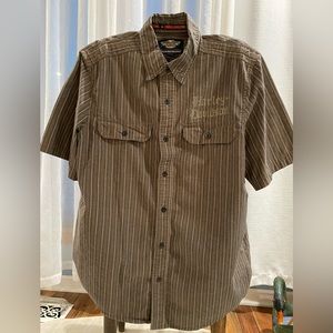 Harley-Davidson Short Sleeve Button Up Shirt Size Large Gray Striped